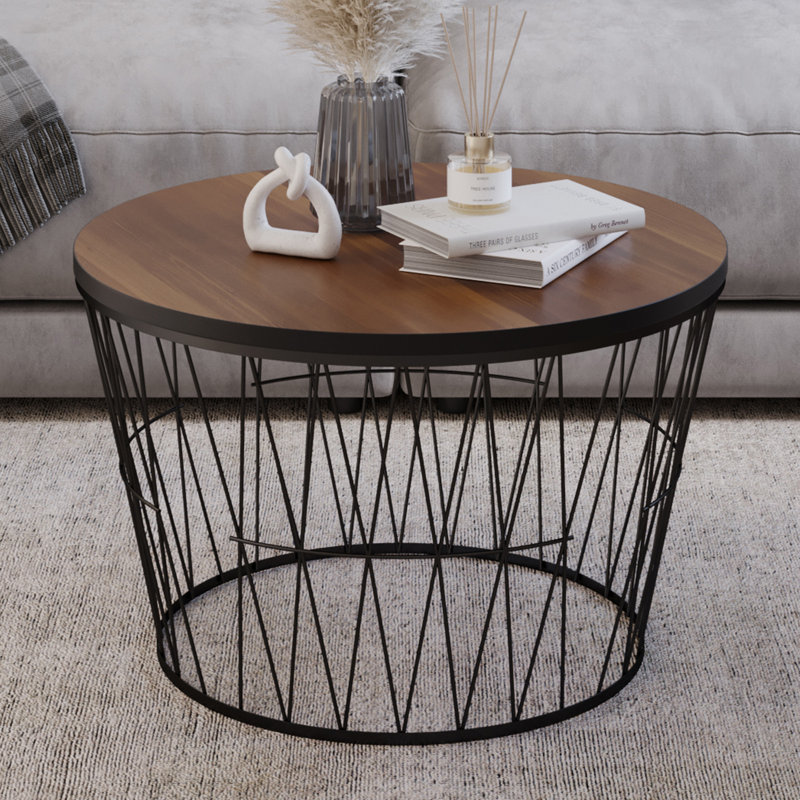 17 Stories Round Coffee Table with Geometric Metal Base Small Modern Accent Table for Living Room Mid Century Coffee Table Reviews Wayfair